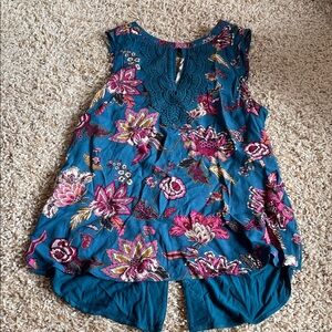 Daniel Rainn Teal and Pink Floral Blouse
